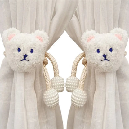 2Pcs Ins Cartoon Bear Curtain Cute Plush Window Curtain Buckles 3D Decorative Bear Curtain Tieback Curtain Accessories