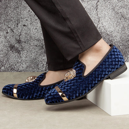 Luxury Brand Loafers Diamond Velvet Men Dress Wedding Shoes Rivets Casual Flats Designer Sneakers