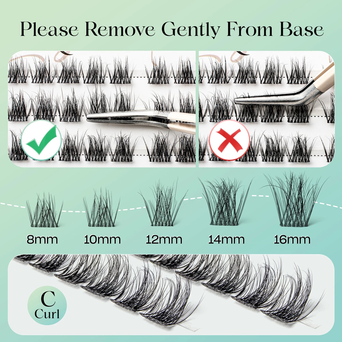 VYRILA Lash Extension Kit Wispy C Curl Lash Clusters Kit Hush 8-16mix Individual Lashes with Lash Bond and Seal Lash Tweezers