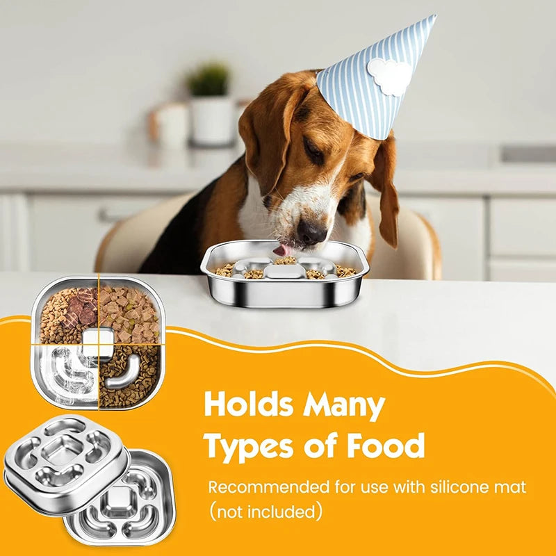 Dog Slow Feeder Bowls 304 Stainless Steel Dog Slow Feeder Bowl Available on Both Sides Slow Feeding Feeder Pets Cats Dog Bowls