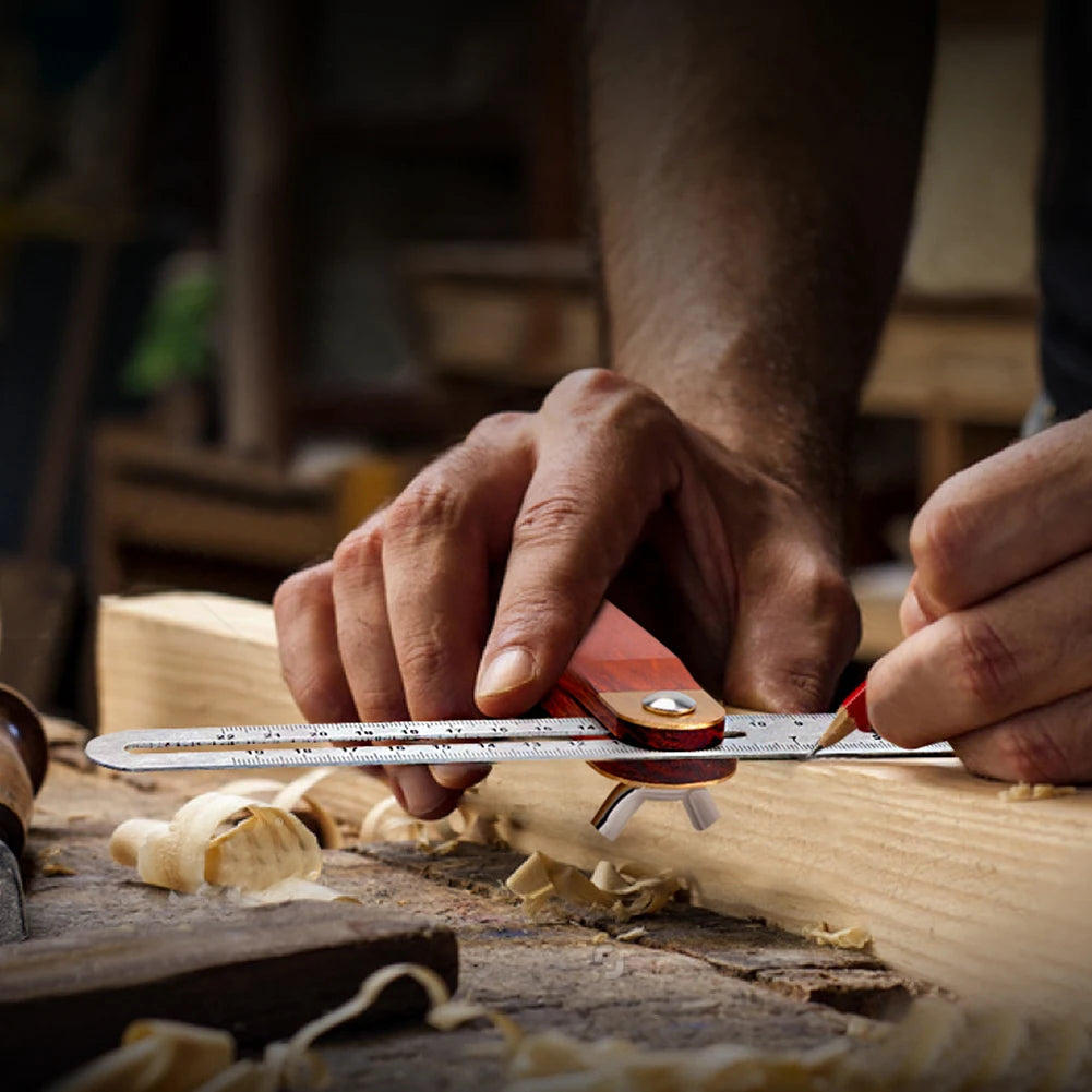 360° Angle Rulers Gauges Tri Square Sliding T-Bevel with Wooden Handle Level Measuring Tool Wooden Marking Gauge Protractor