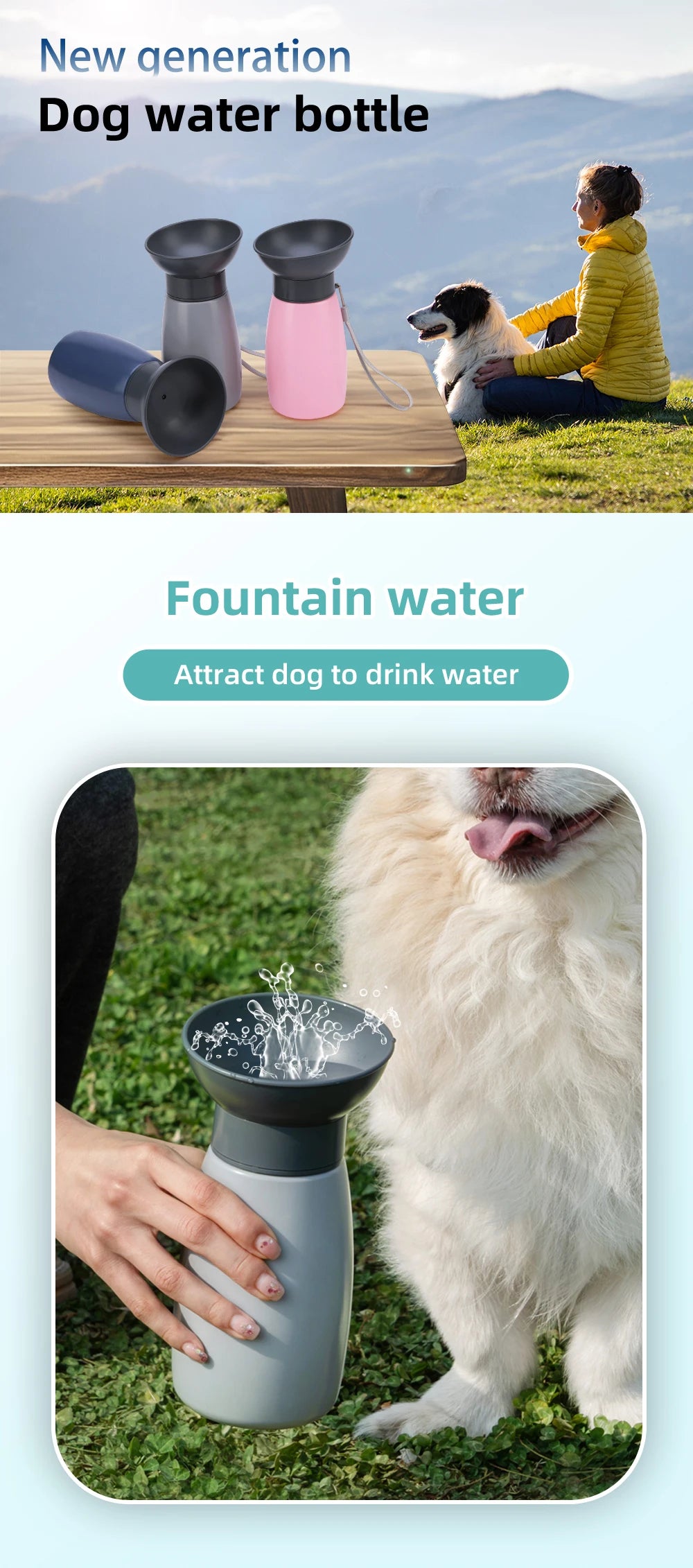 600ml Portable Dog Water Bottle Large Dogs High Capacity Fountain Water Dispenser Outdoor Dog Drinking Bowl Labrador Supplies