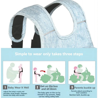 Child Motorcycle Safety Harness with Storage Bag Adjustable Breathable Shoulder Straps for Children Kids Motorbike Seat Belt