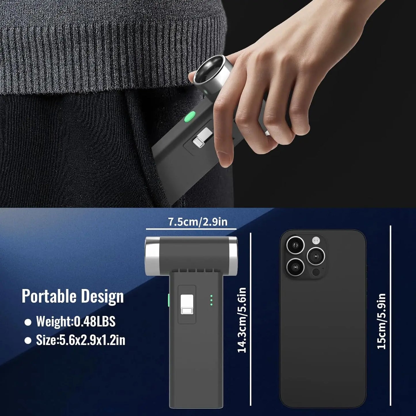 Mini Cordless Hair Dryer Multifunctional Electric Air Duster Hair Dryer Travel Portable USB Rechargeable Negative Ion Hair Dryer