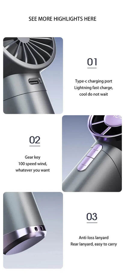 Portable Handheld Fan Rechargeable Mute Personal Highspeed Fan Air Calculating Fan Mute Handheld Fan With Power Display