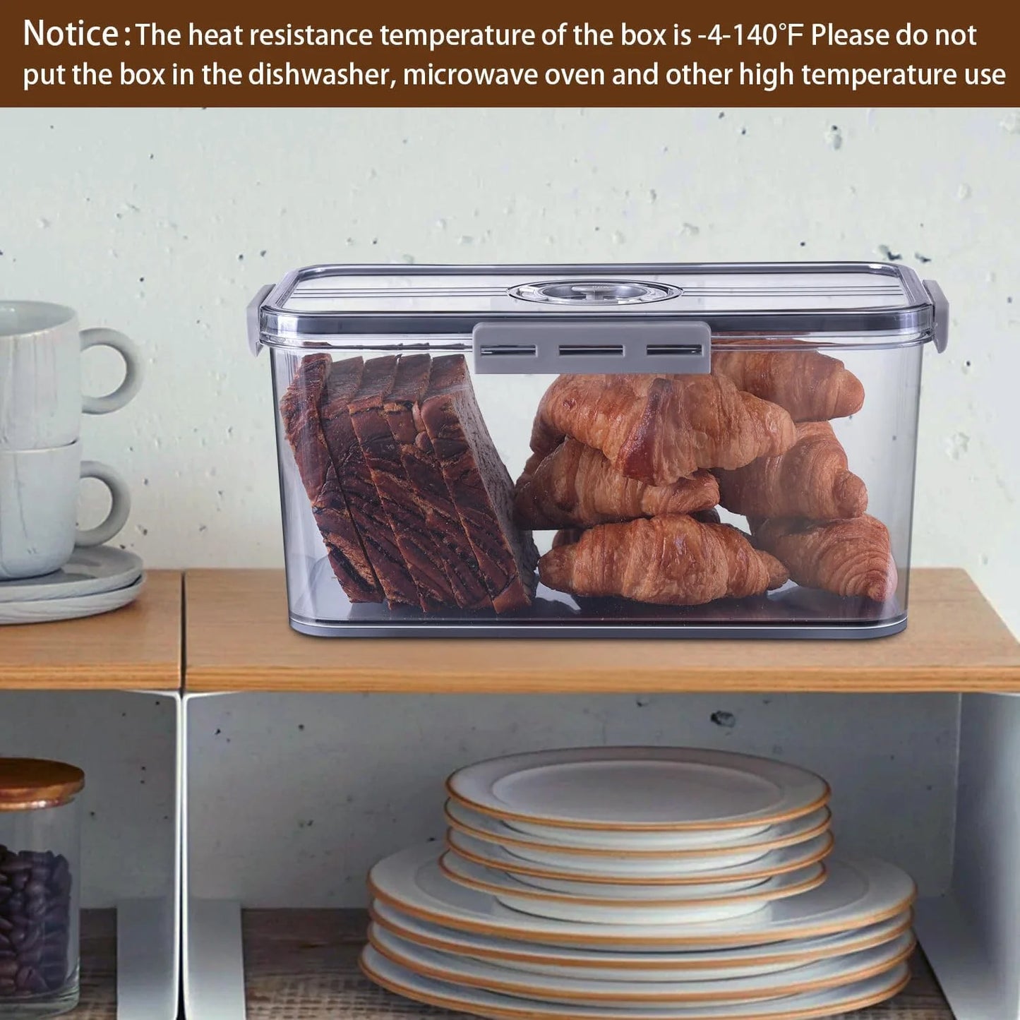 Bread Box for Kitchen Countertop Time Recording Fridge Organizers Storage with Lid for Homemade Toast Bagel Donut Cookies