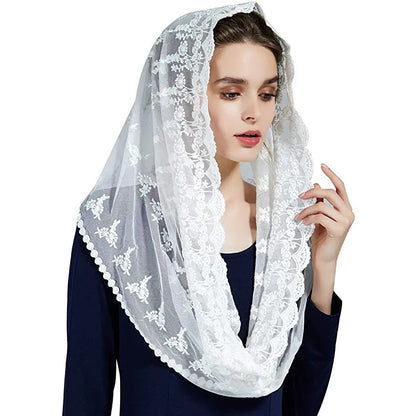 Latin Church White Bridal Lace Mantilla Veil Muslim Church Veil Shawl