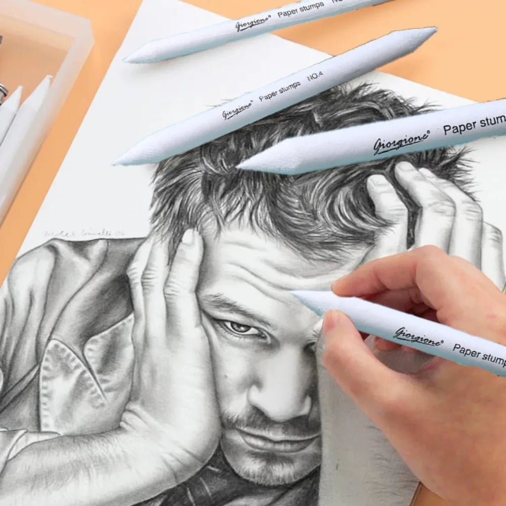 7Pcs/Set Professional Blending Stumps Paper Painting Art Supplies Art Blenders Sandpaper Pencil Durable White