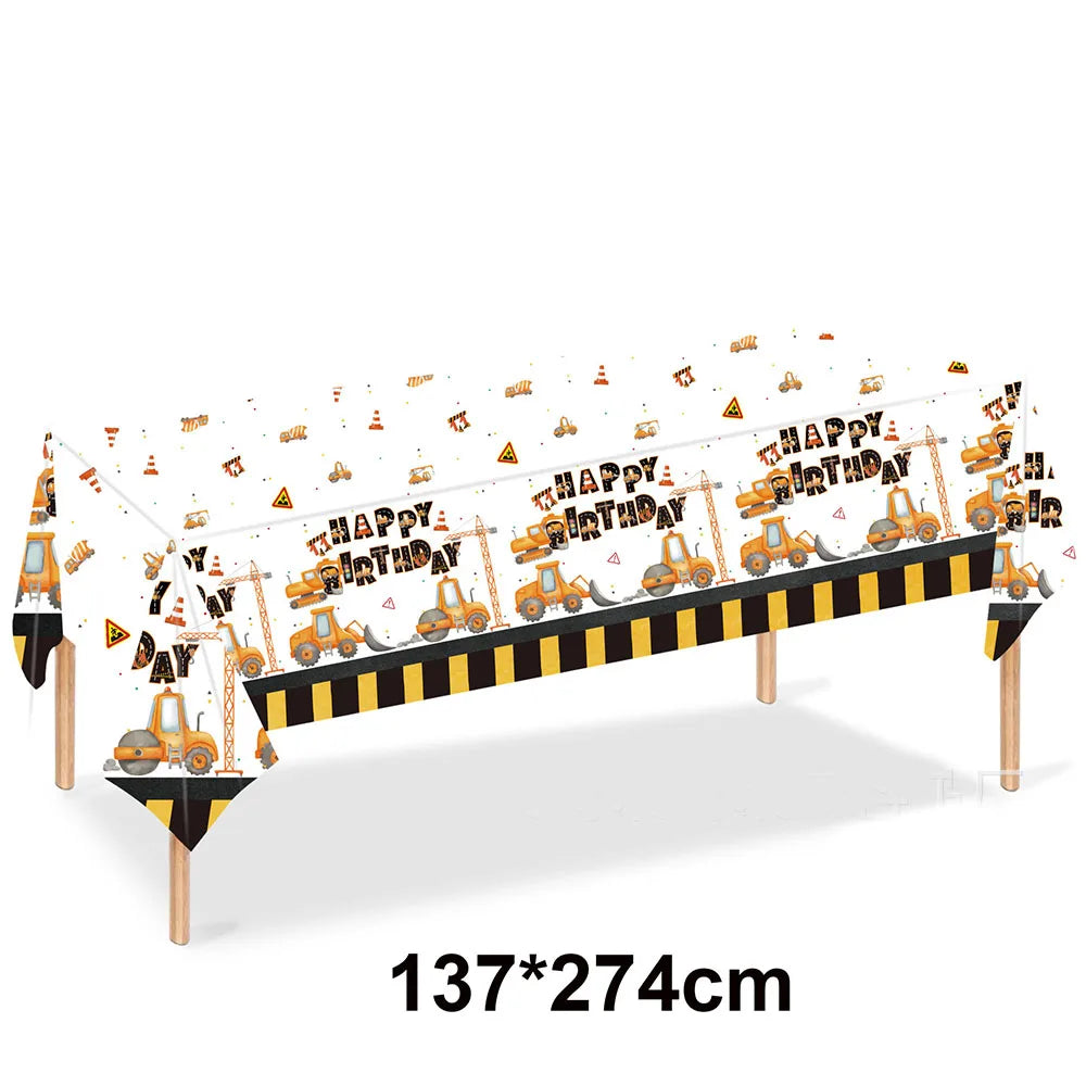 Construction Party Disposable Tableware Plates Cups Napkins Tablecloth Construction Truck Party Decor Excavator Party Favors