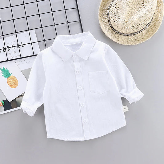 New Children SOLID WHITE Boys/girls Shirts Kids Tops Boys/girls Long Sleeve Baby Wedding Clothing Baby Top Tee Shirts 0-4 Years