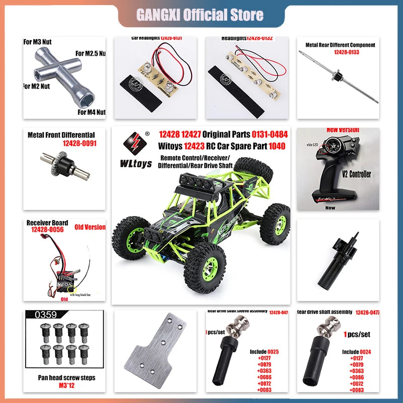 12428 12427 Original Parts 0131-0484 Wltoys 12423 RC Car Spare Part 1040 Remote Control/Receiver/Differential/Rear Drive Shaft