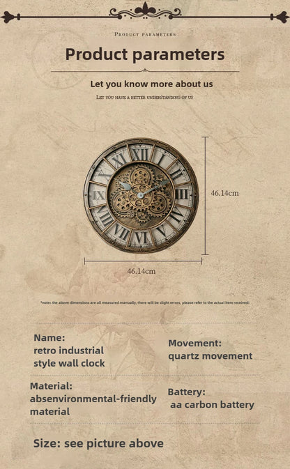 Fashions Gears Wall Clock Industrial Retro Wall Clock Living Room Decorative Wall Clock Stylish Silent Wall Clock Quartz Clock