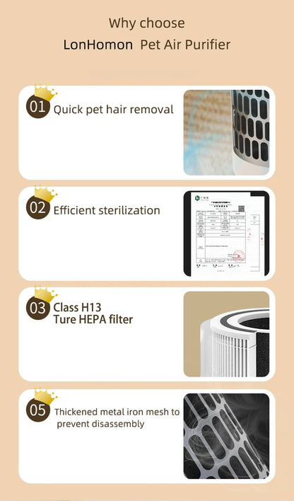 Pet air Purifier for cats and dogs Hair in bedroom hoe ca in Bedroom hoe Cabinet True HEPA Filter Filtration System Cleaner Odor