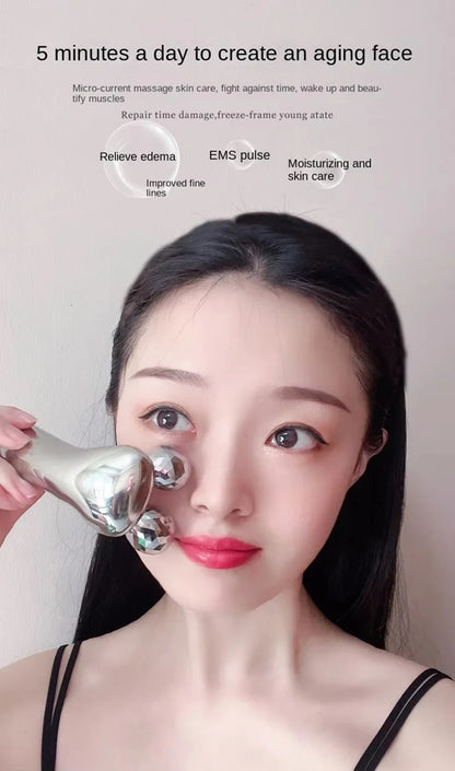 4D Roller Facial Massager EMS Face Lift Device V-Face Slimmer Skin Tightening Double Chin Remover Eye Care Vibration Massager