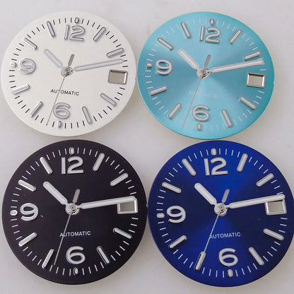 29MM Pilot Watch Dial Face for NH35 NH36 Dive Watch Mod Parts Silver Hand set Date Window Sterile Dial Plate Green Luminous