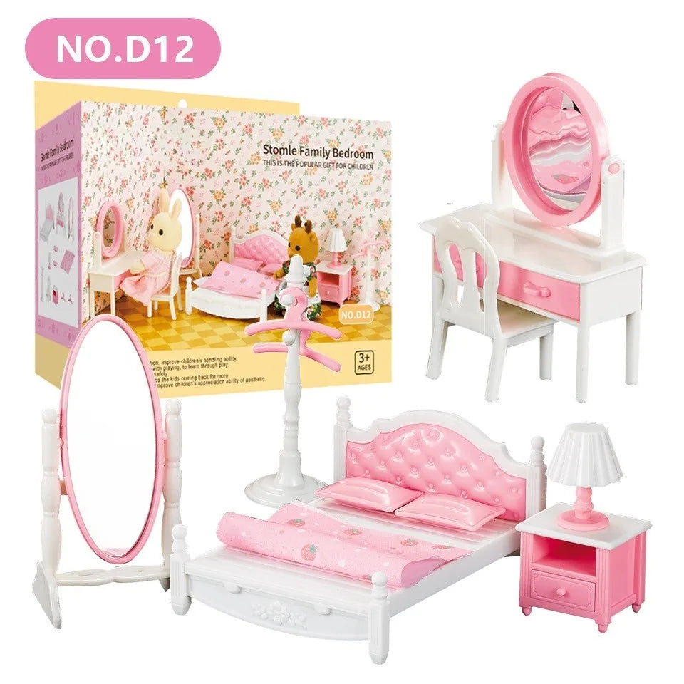 Dollhouse Furniture Set Doll house Bathroom/Kitchen/Fridge/Washing Machine Laundry Kids Doll House Miniature Pretend Play Toys