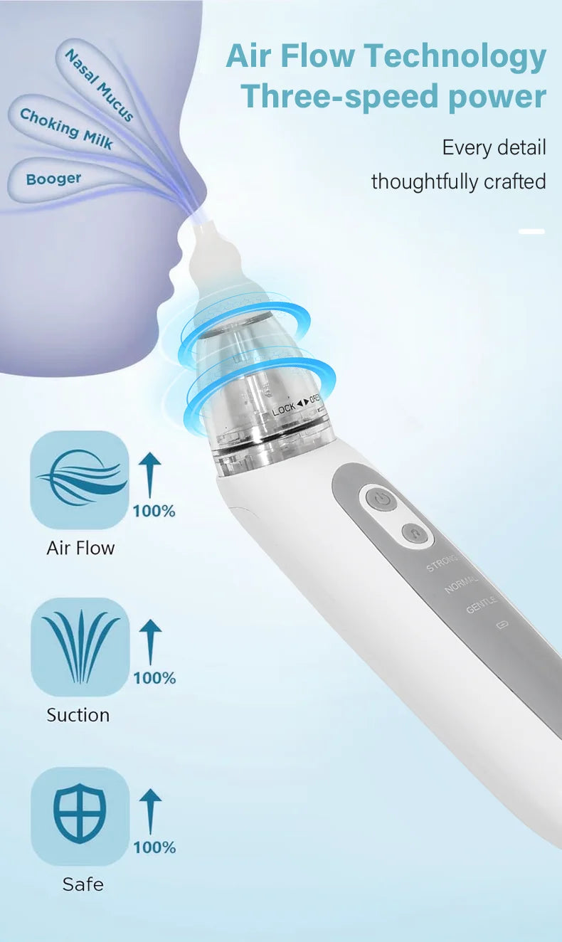 New Electric Nasal Aspirator Baby Nose Sucker Snot Booger Mucus Remover for Toddler Infant Newborn Kid Nose Cleaner with Music