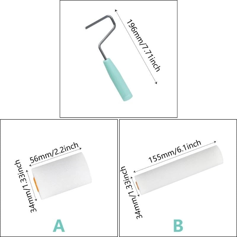 9pcs Paint Roller set Mini Foam Rollers Upgrades for Detailed Work & Small Areas 601A