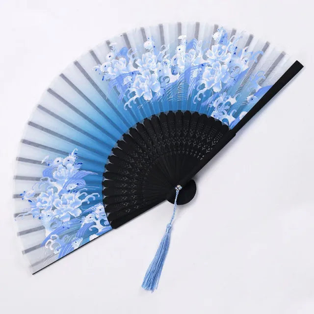 Bamboo Folding Fan Silk Chinese Fan Hand Women Black Fan Summer Female Dance Home Decoration Party Gift Home Ornament Fan Black