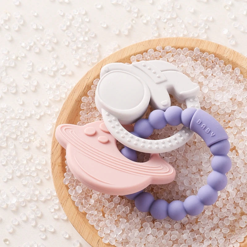 Silicone Teethers For Baby Thing Newborn Chews Food Grade Teethers Training Bed Toy Baby Cartoon Space Feeding Infant Rattle Toy