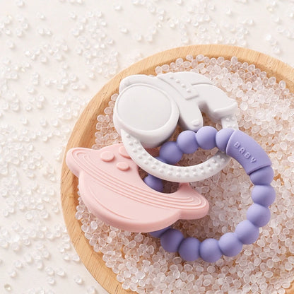 Silicone Teethers For Baby Thing Newborn Chews Food Grade Teethers Training Bed Toy Baby Cartoon Space Feeding Infant Rattle Toy