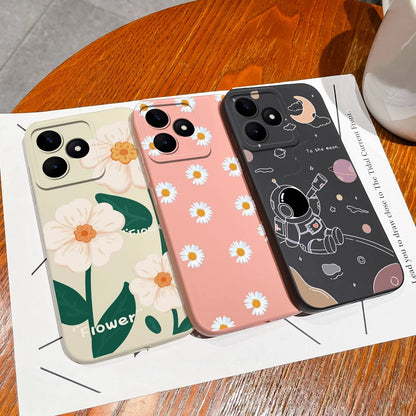 Case For Realme Note 50 Flower Painted Upgrade Lens Protection Soft Back Cover Model RMX3834 Liquid Silicone Phone Protectors