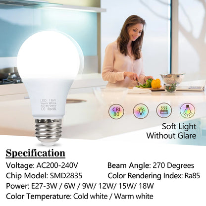 3W 6W 9W 12W 15W 18W LED Bulb Lamps E27 Lampada LED Light Bulb AC 220V-240V Smart IC High Brightness Bombilla Lamp Spotlight