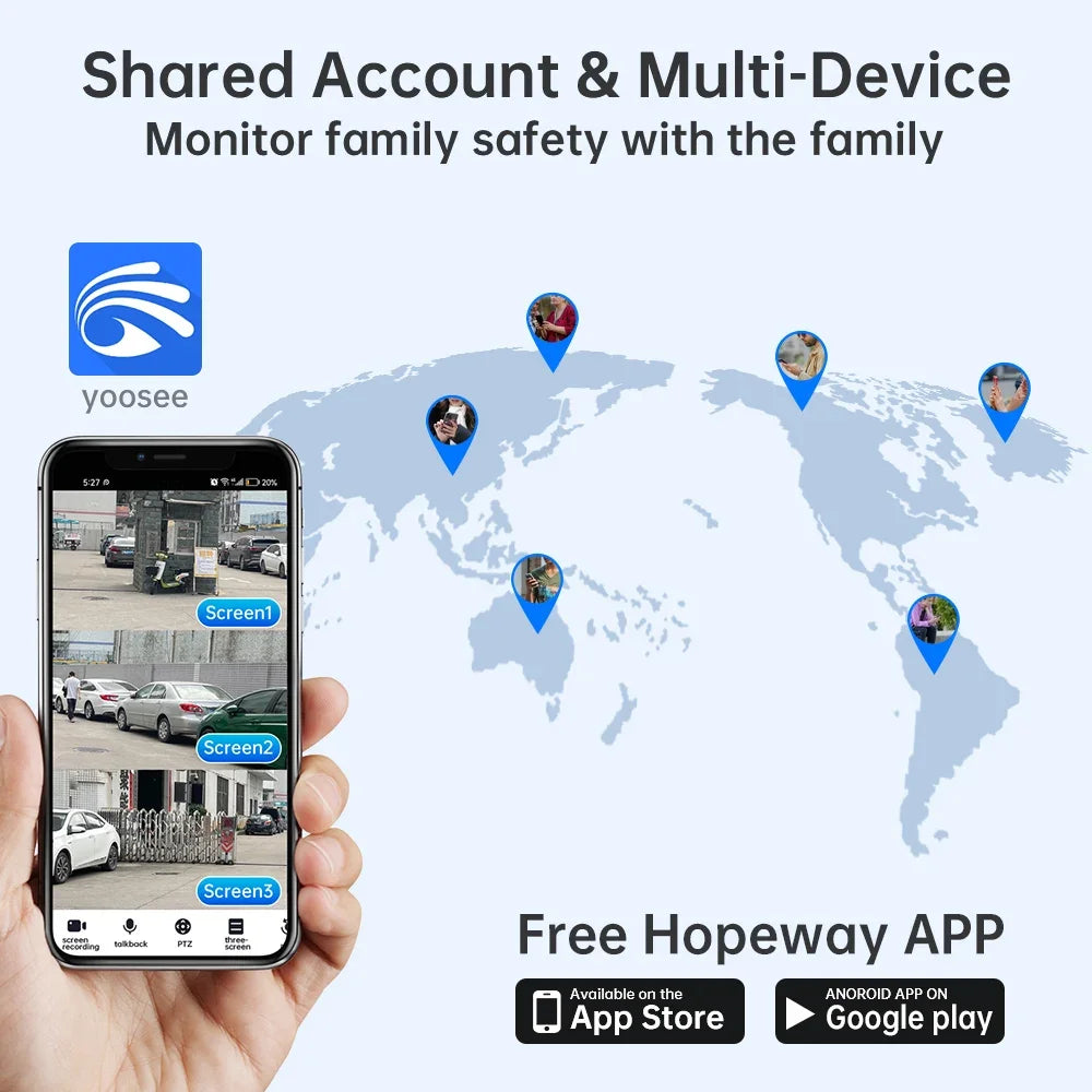 Smart Home WiFi Camera 6K Three Screen Security Camera Outdoor Security Protection Auto Tracking Camara 4K Yoosee CCTV Camera