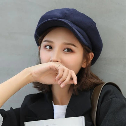 Women's Hat Autumn Warm Octagonal Hat Woolen Cloth Casual Beret Cap Solid Artist Painter Newsboy Hat Men Cap Boina