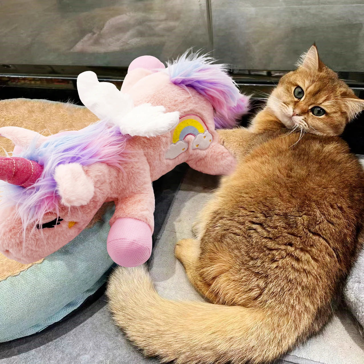 PETFULED Unicorn Heartbeat Dog Toys Plush Toys Comfort Puppy Toys Stress Reducing Sleep Aid Crate Toys, Durable Chew Toys for Do