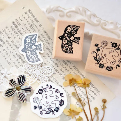 Stamp Scrapbooking Supplies Flower Petal Birds Stationary Kawaii Wooden Stamps