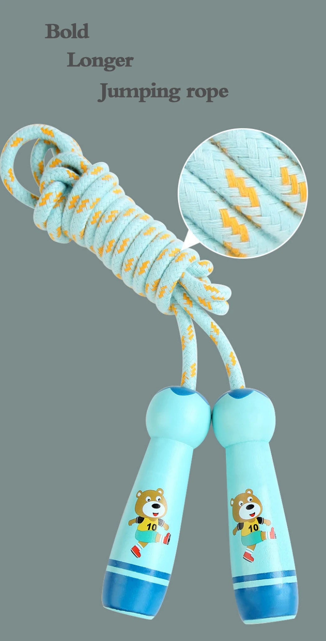 Children's Sports Adjustable Cotton Rope  Ropes Sport Fitness Lovely Cartoon Skipping Natural Wooden Handle Fillet Design