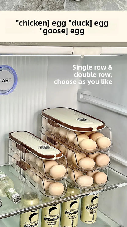 Smart Egg Storage Box - Slide-Out Drawer & Gravity Roller Design with Hidden Handle, Stackable Fridge Organizer for Side Door