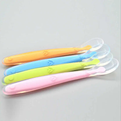 Baby Feeding Spoons Training Children Infant Temperature Sensoning Food Grade Flatware Tableware Cutlery Silicone Spoon With Box