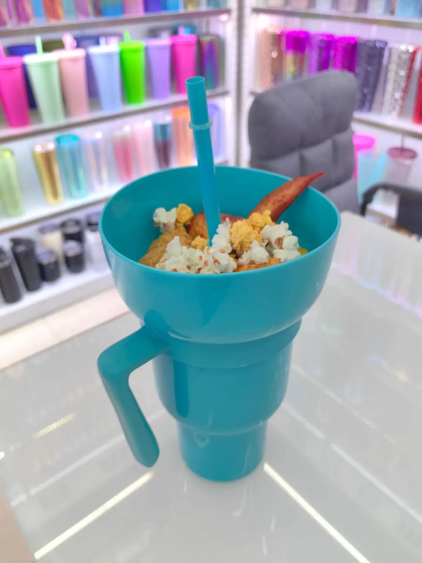 Popcorn Beverage Cup Snack Cups Straw Cup with Handle Water Bottles with Straw Coffee Cup Mug