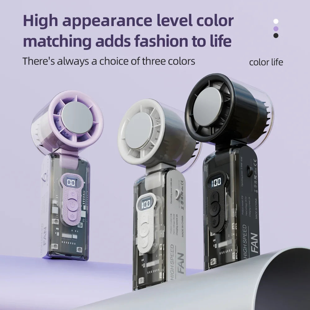 Portable Mini Fan Handheld Fan With Display High Speed Turbo Strong Wind 3600mAh USB Rechargeable Folding Fans For Home Outdoor