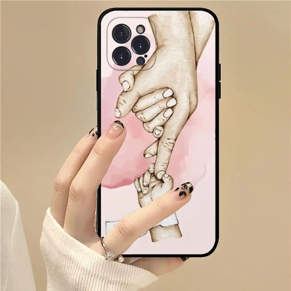 Baby Mom daughter Son Dad Hand Phone Case For iPhone 15 14 13 12 Mini 11 Pro XS Max X XR SE 6 7 8 Plus Soft Silicone Cover