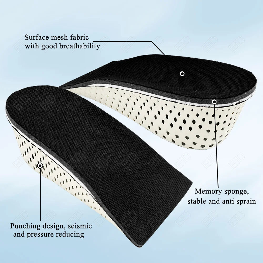 Height Increase Half Shoe Insoles Heel Insert Sports Shoes Pad Cushion Arch Support Unisex 2-5 CM Invisible Heighten Sole Insole