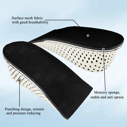 Height Increase Half Shoe Insoles Heel Insert Sports Shoes Pad Cushion Arch Support Unisex 2-5 CM Invisible Heighten Sole Insole