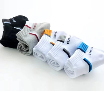 5 Pairs/pack of "Sports" MEN'S Summer Socks, Personalized Boat Socks, Breathable Mesh, Youth Student Socks, Mixed Colors