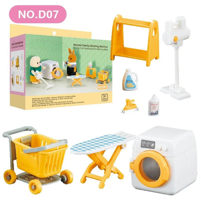 Dollhouse Furniture Set Doll house Bathroom/Kitchen/Fridge/Washing Machine Laundry Kids Doll House Miniature Pretend Play Toys