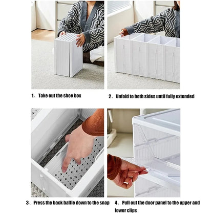 3/6 Layers Foldable Shoes Storage Box Transparent Sneaker Shoes Box Stackable Dustproof Cabinet Shoe Organizers Rack Shelf