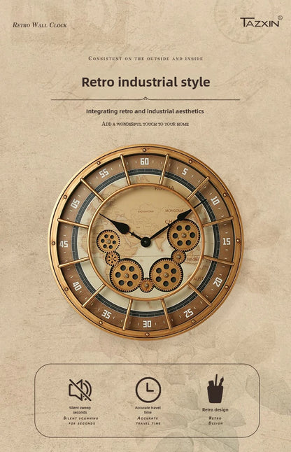 Fashions Gears Wall Clock Industrial Retro Wall Clock Living Room Decorative Wall Clock Stylish Silent Wall Clock Quartz Clock
