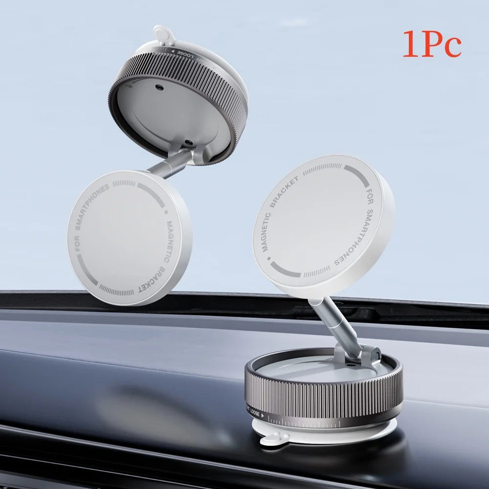 Foldable Magnetic Car Phone Mount with 360° Rotation & Vacuum Suction for Secure, Hands-Free Phone Holder