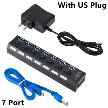 USB 3.0 Hub USB HUB Splitter Multi USB 3.0 Hub Multiple 4/7 Port Hub Splitter With Power Adapter Computer Accessories Hub For PC
