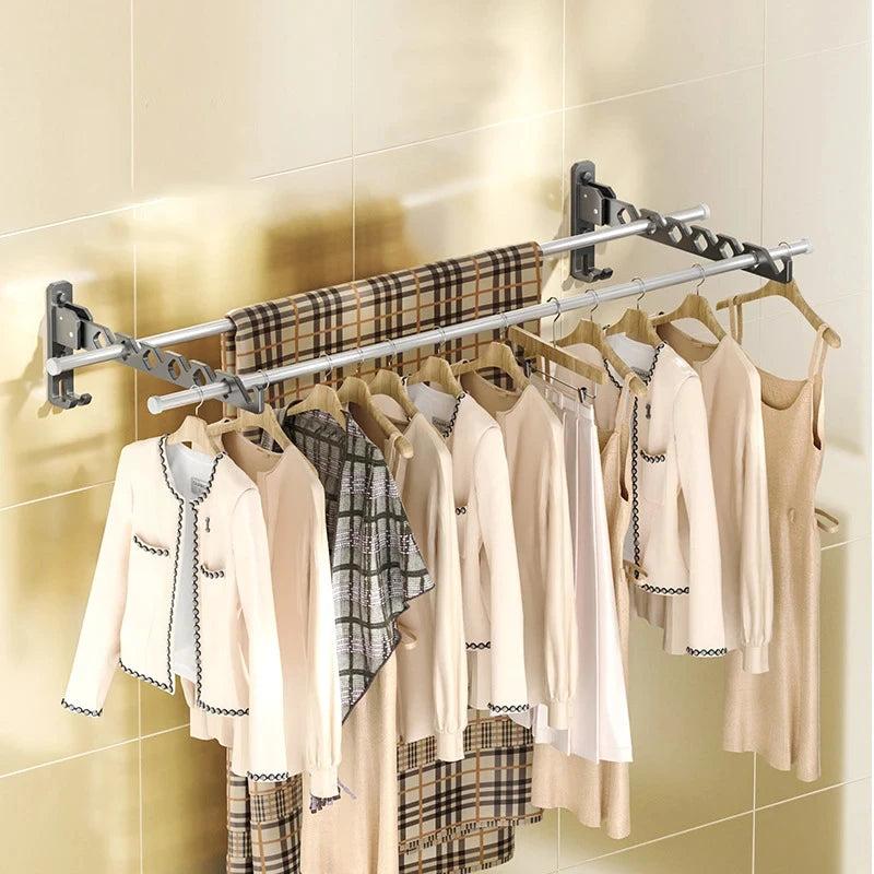 Wall Mounted Clothes Hanger No Punching Folding Drying Racks Collapsible Multi-Purpose Clothes Drying Rack Bathroom Space Saving