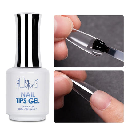 AWStorG 15ML Nail Tips Glue Gel For Falses Nail Tips Fast Extension 3 IN 1 Function Nails Art Transparent Gel Polish Soak Off UV
