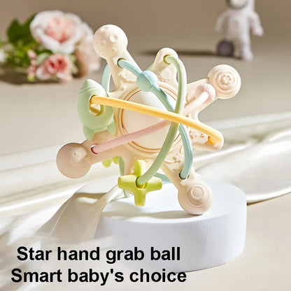Baby Silicone Hand Catching Ball Baby Chewing Teether Toy Hand Bell 0-12 Months Newborn Sensory Educational Toys Infant Gift
