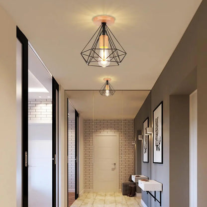 LED E27 Ceiling Lights Vintage Industrial Wood Ceiling Lamp for Kitchen Living Room Bar Restaurant Wire Cage Lampshade Lighting