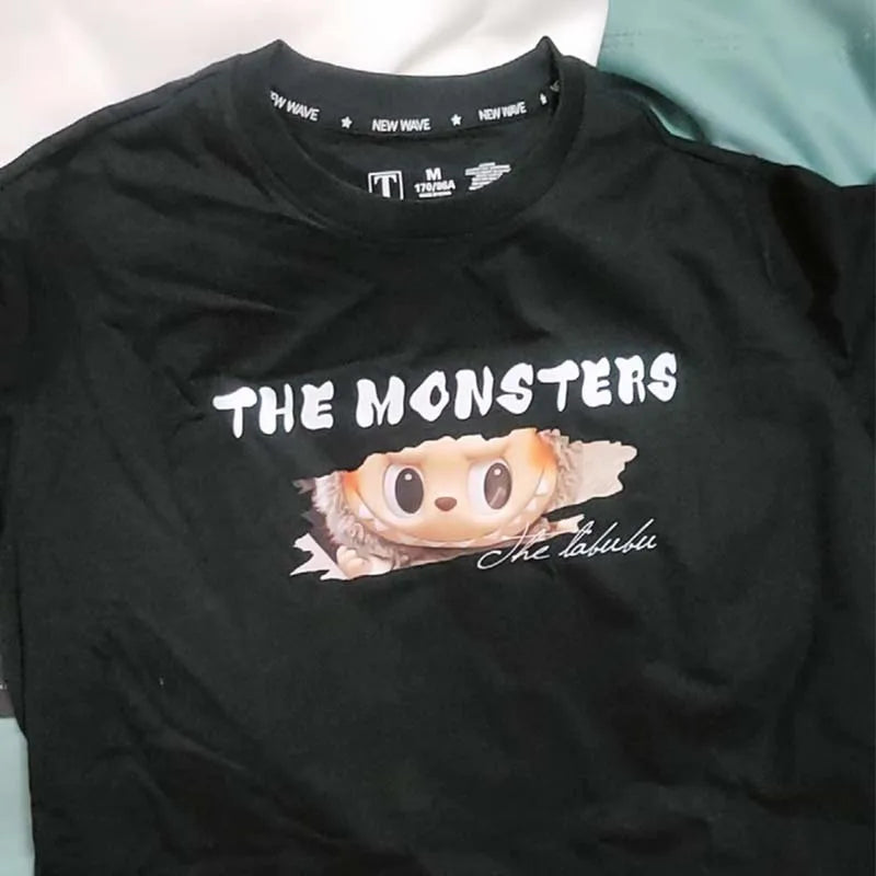 LABUBU The Monsters T-Shirt Cartoon Print Pure Cotton Short-Sleeved Top Couple Versatile Casual Trend Clothes For Adult Gift